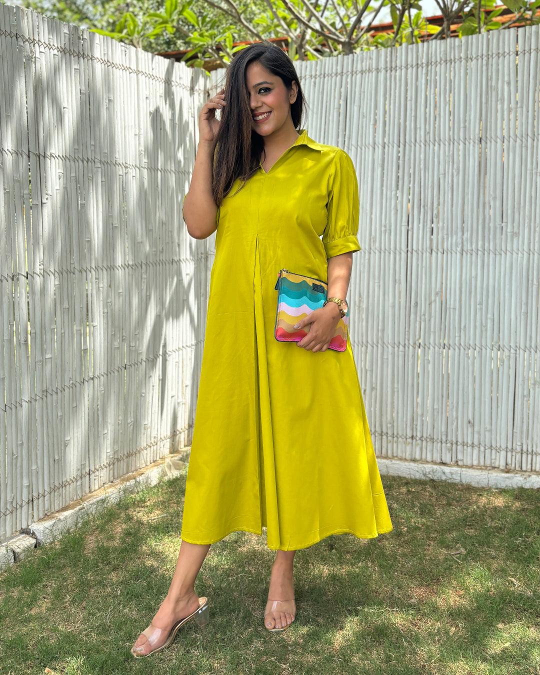 Lime Green A-line Cotton Dress – The Svaya