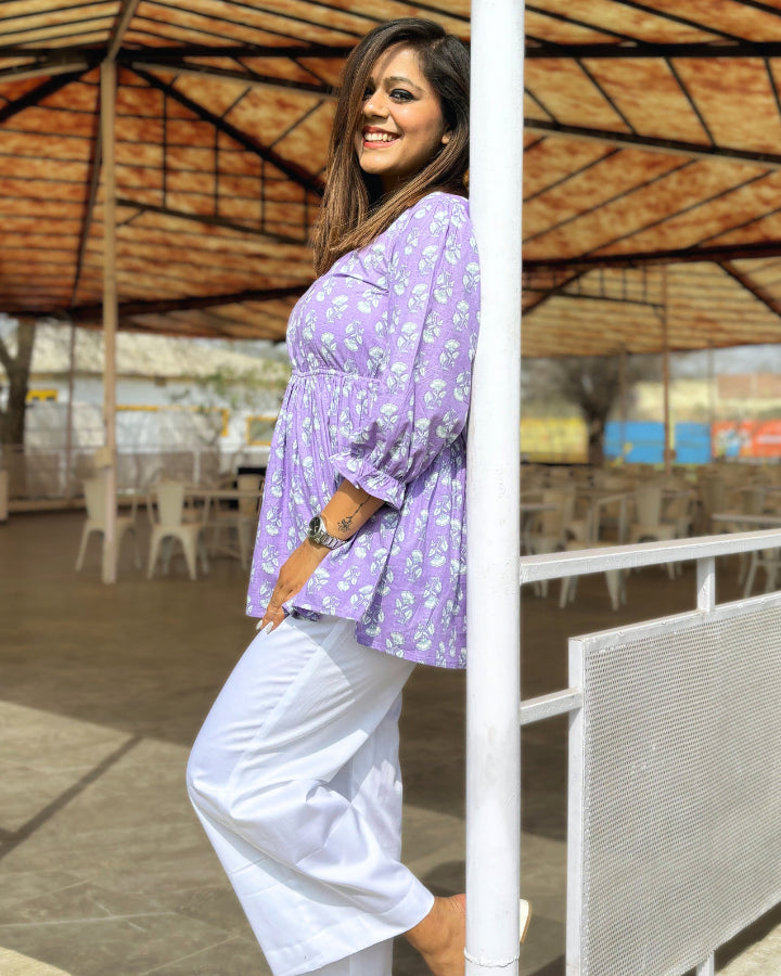 Malai Lilac Cotton Peplum Top