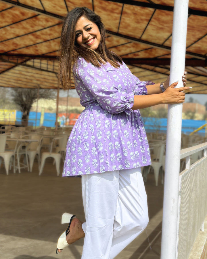 Malai Lilac Cotton Peplum Top