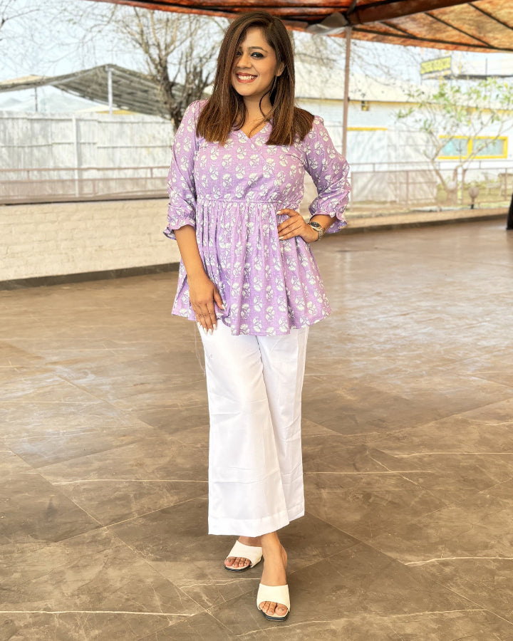 Malai Lilac Cotton Peplum Top