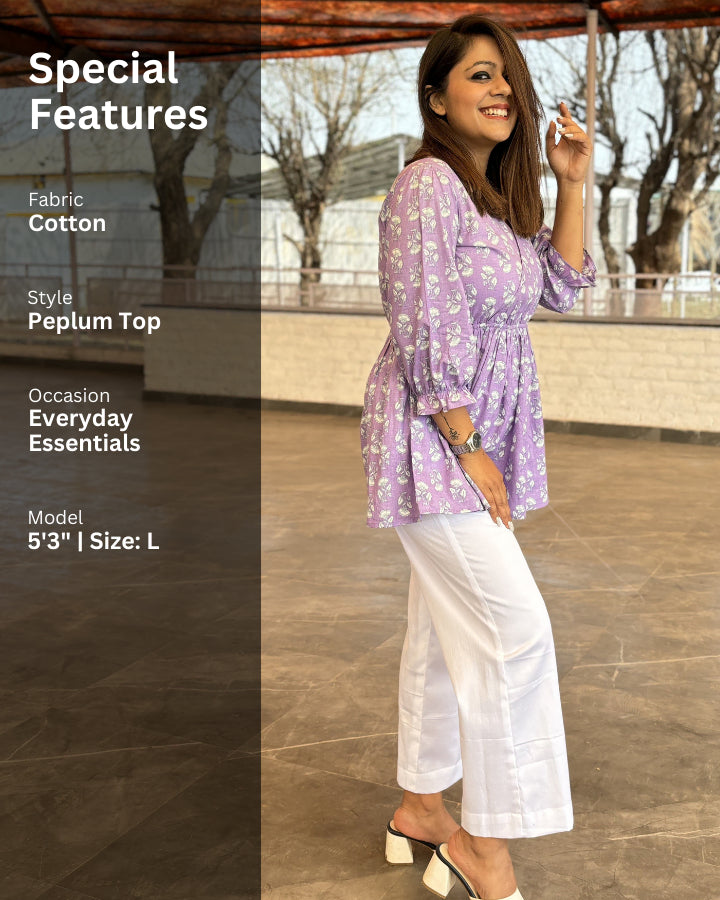 Malai Lilac Cotton Peplum Top