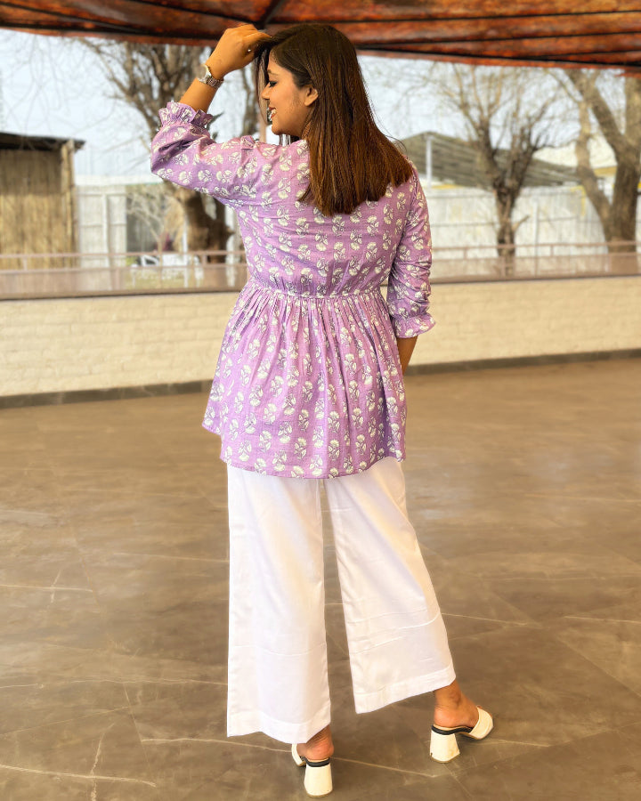 Malai Lilac Cotton Peplum Top