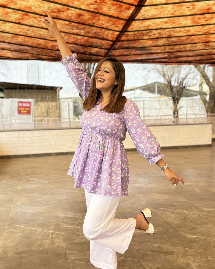 Malai Lilac Cotton Peplum Top