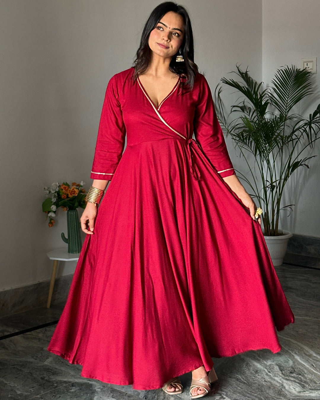 Maroon Angrakhaa Gheredaar Kurta  The Svaya
