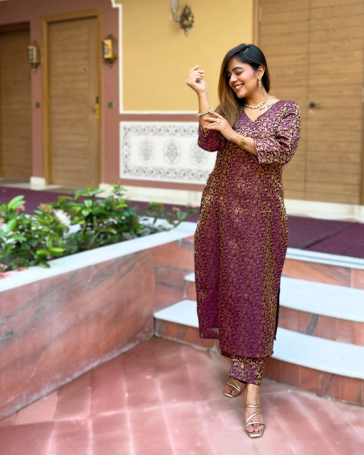 Wine Zoya Silk Kurta Set For Women