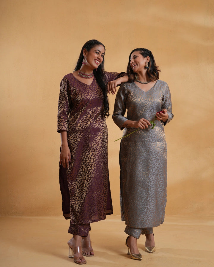 Wine Zoya Silk Kurta Set For Women
