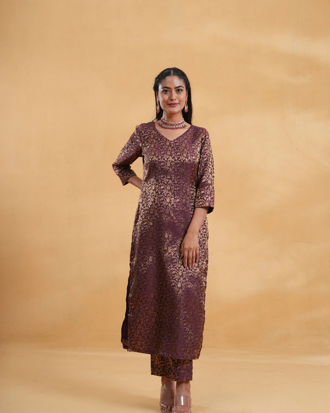 Wine Zoya Silk Kurta Set For Women
