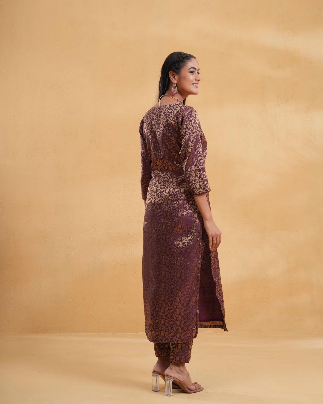 Wine Zoya Silk Kurta Set For Women