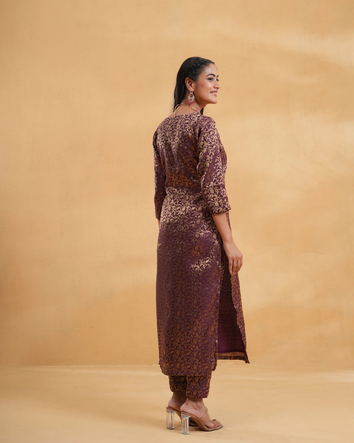 Wine Zoya Silk Kurta Set For Women