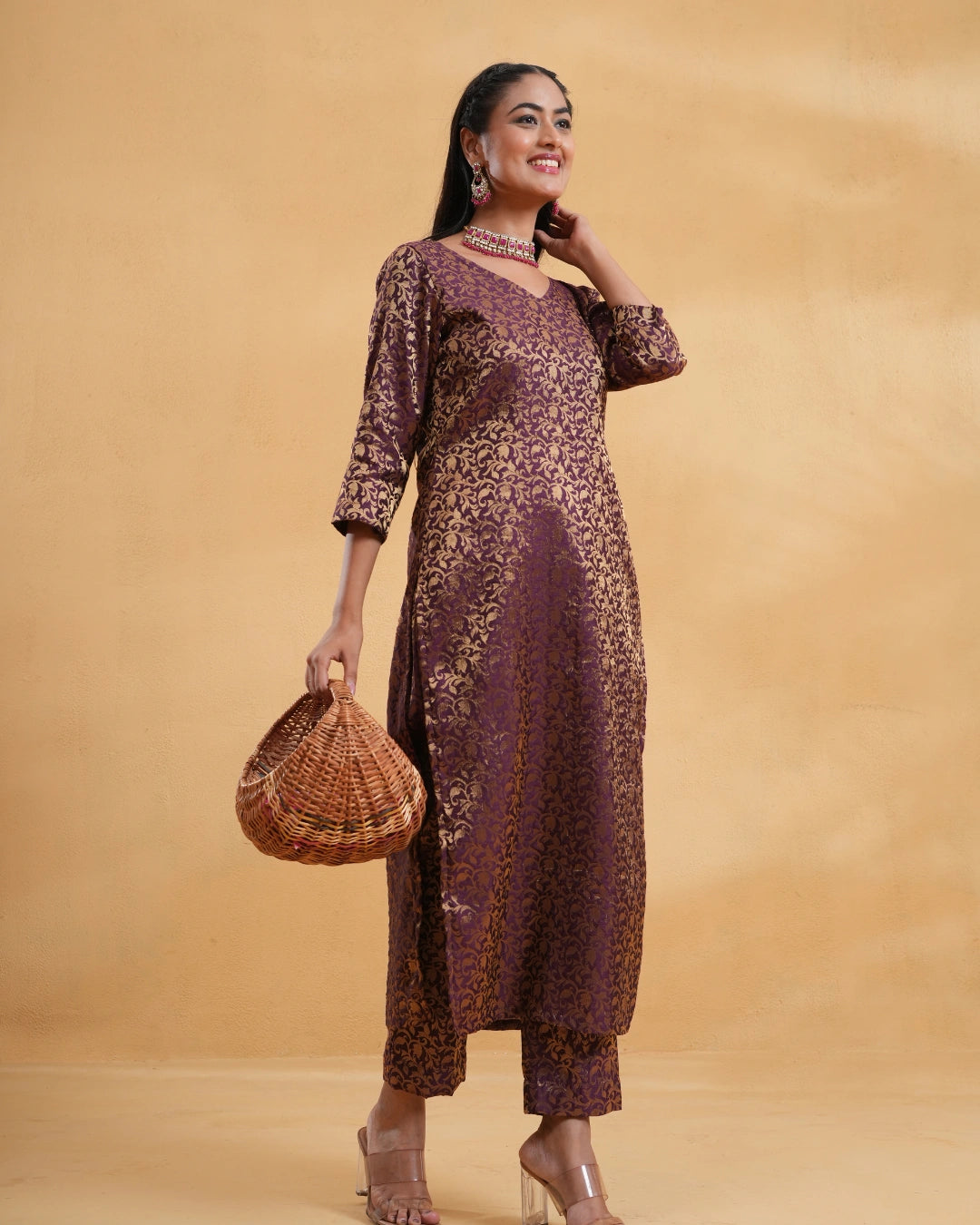 Wine Zoya Silk Kurta Set For Women