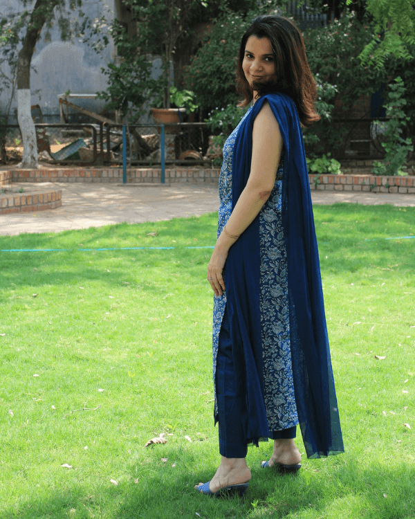 Straight Ocean Blue Suit With Dupatta - Set of 3
