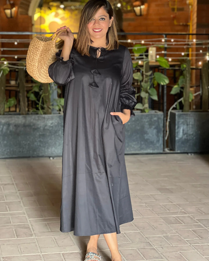 Charcoal Black Balloon Sleeve Dress