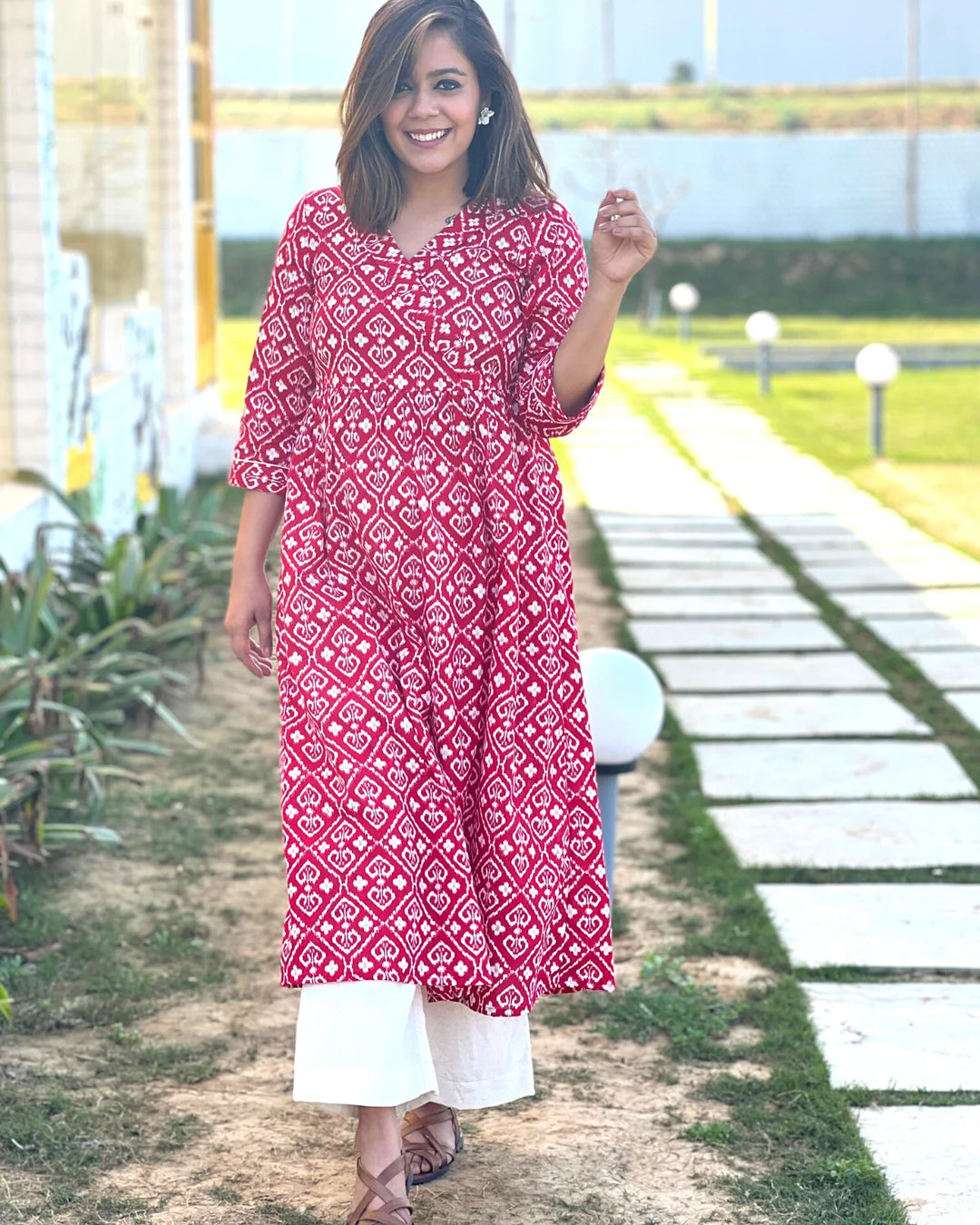 Crimson Red Kurta and Ivory Slub Pants Duo