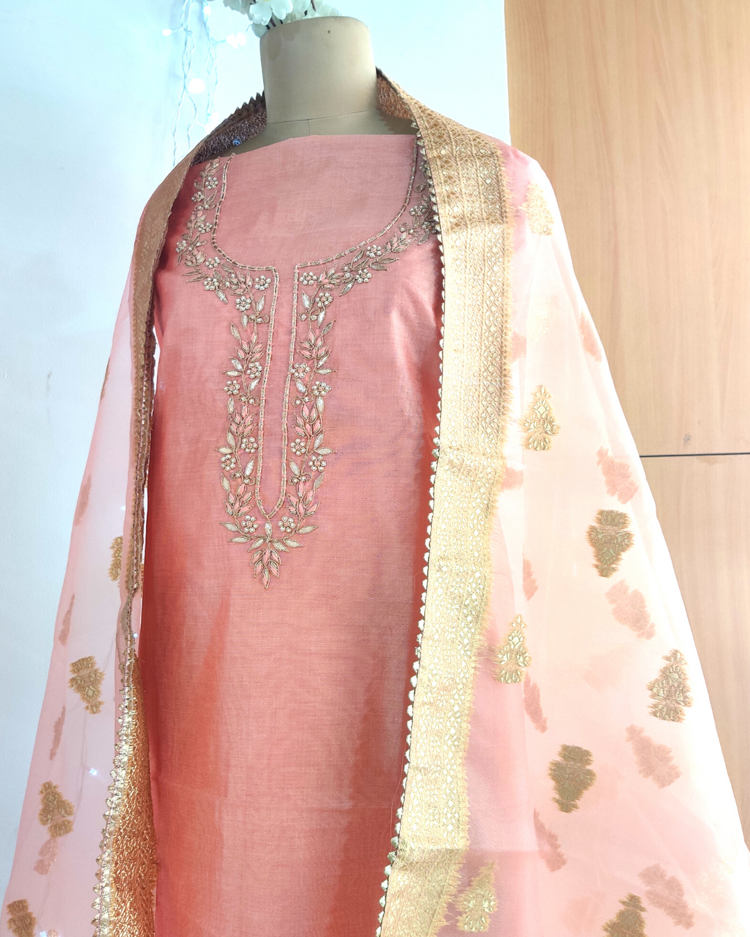 PEACH EMBROIDERED UNSTITCHED SUIT - SET OF 3