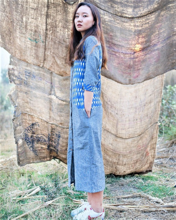 Grey Blue Paoli Shirt Dress For Women
