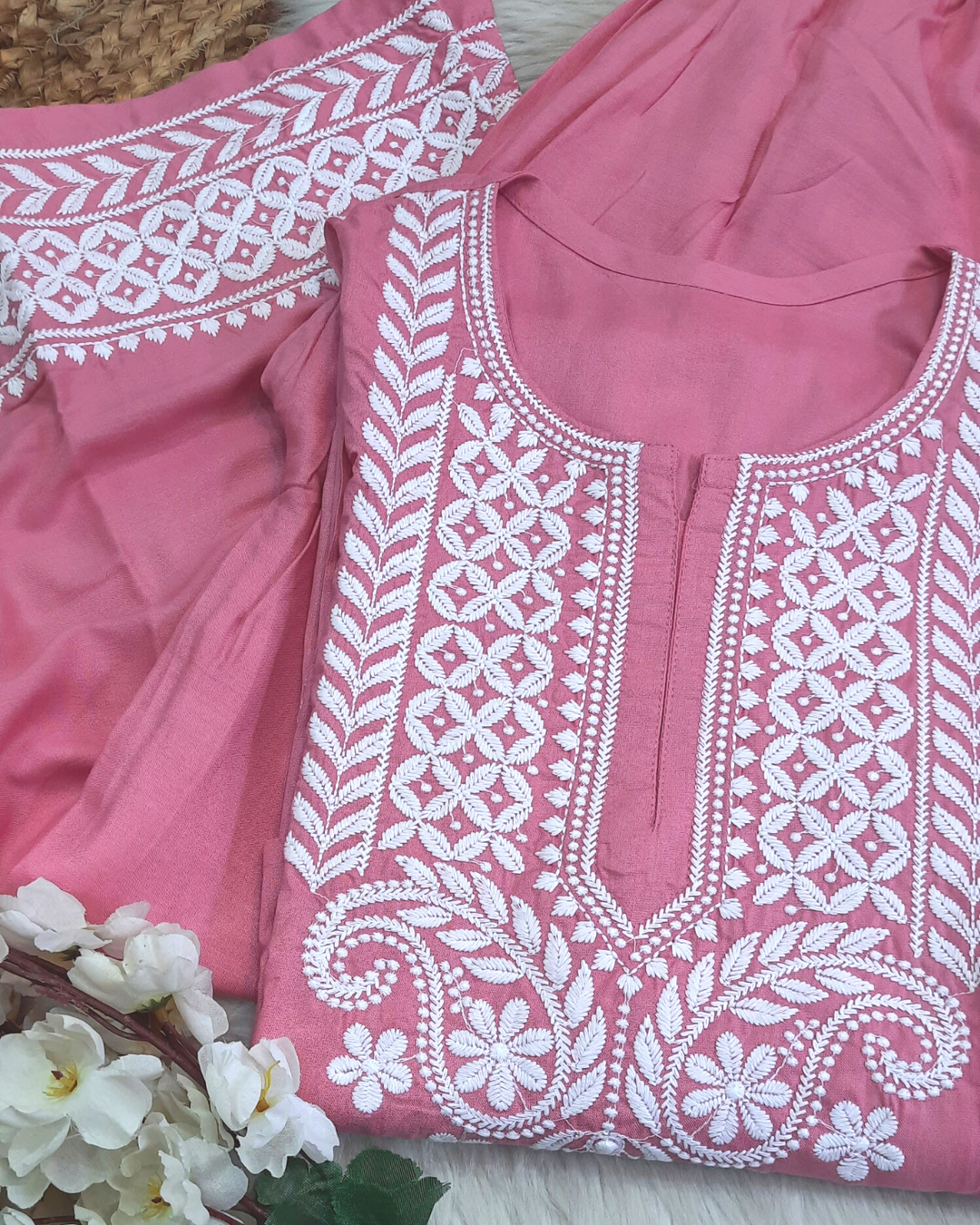 Pink Chikankari Kurta Palazzo - Set of 2