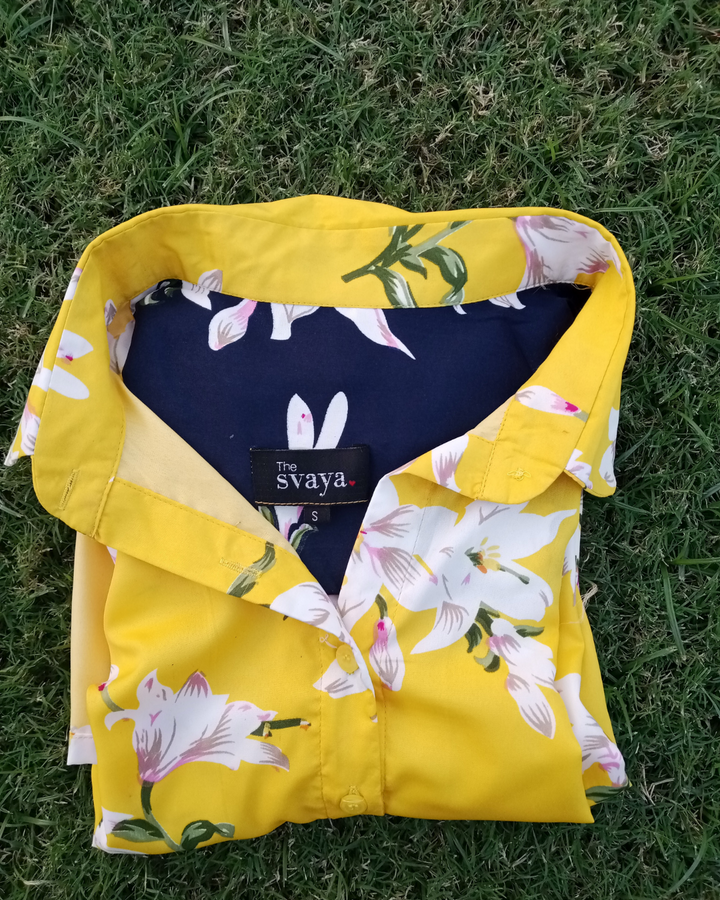 Yellow Floral Printed High low Shirt