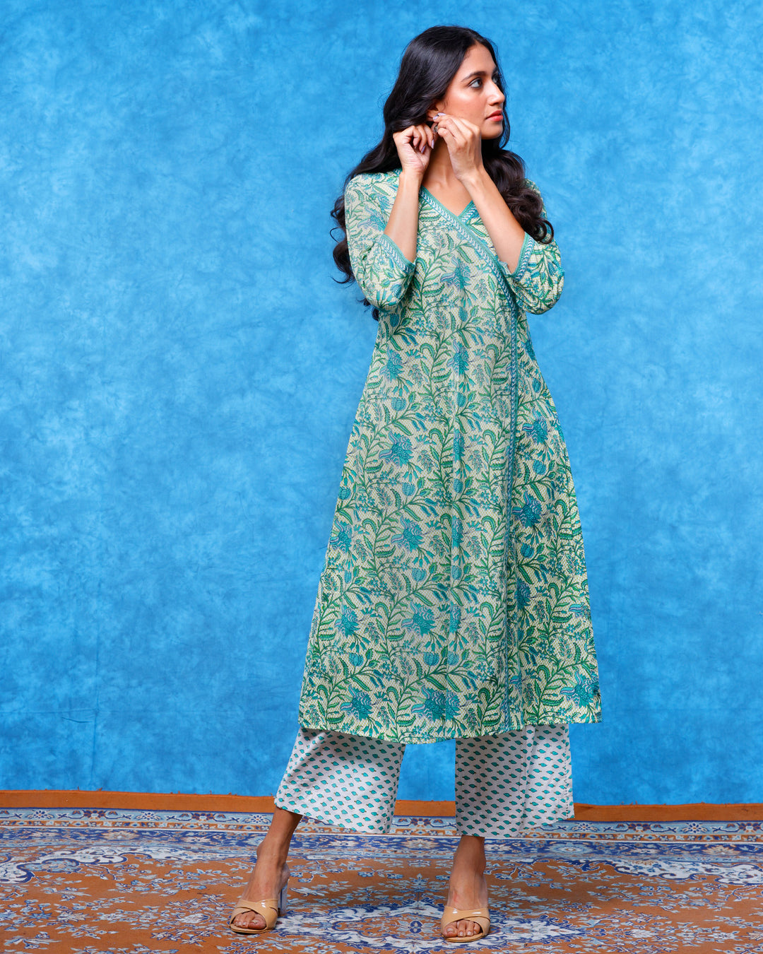 White Leaf Printed Laced Palazzo