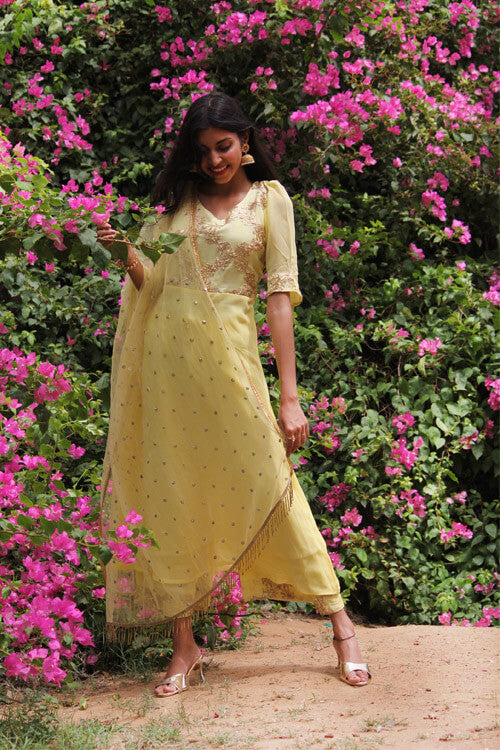 Kurta Palazzo set in Lime yellow for this festive season.