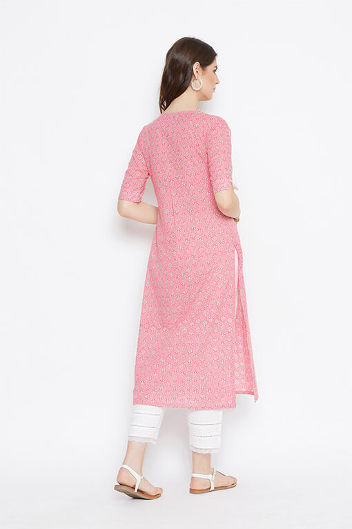 Women’s Cotton Front Open Kurta In Pink