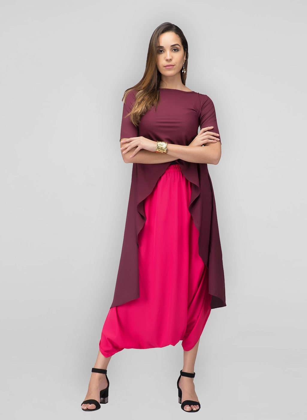 Women's pink cowl pants for the bright eyed fashionista that is you!