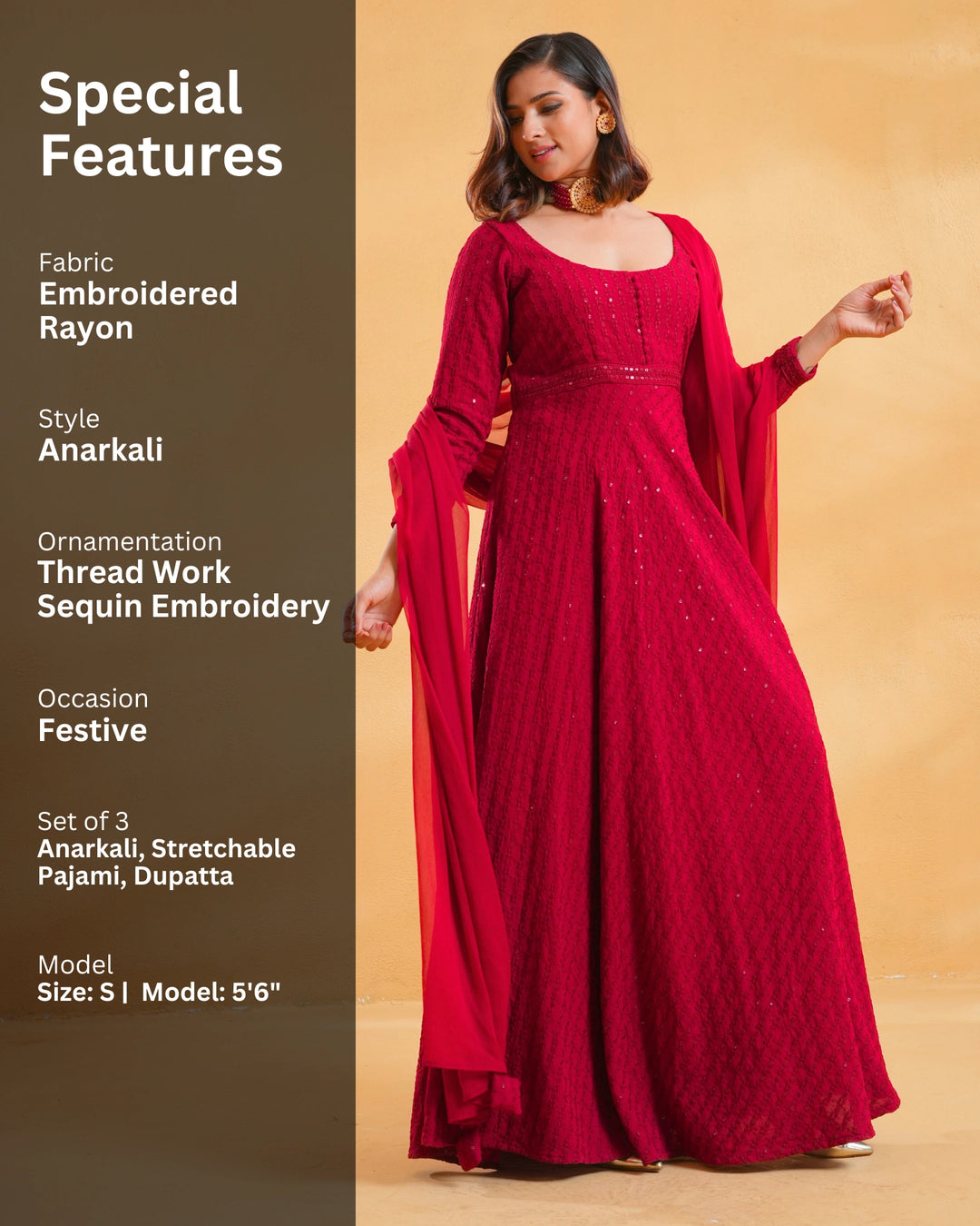 Deep Red Anarkali Kurta Set With Dupatta For Women