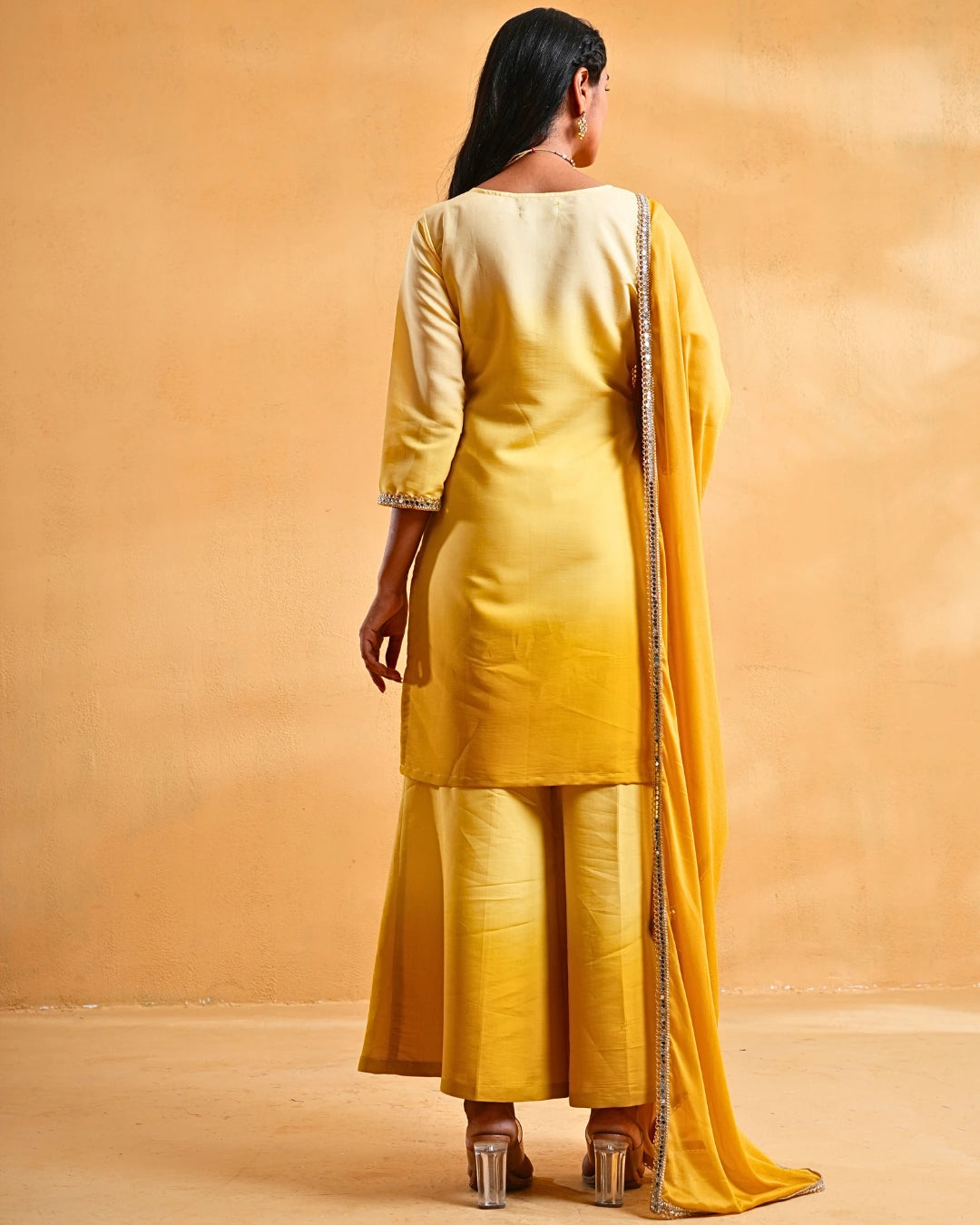 Sunshine Yellow Ombre Festive Suit With Dupatta For Women - Set of 3