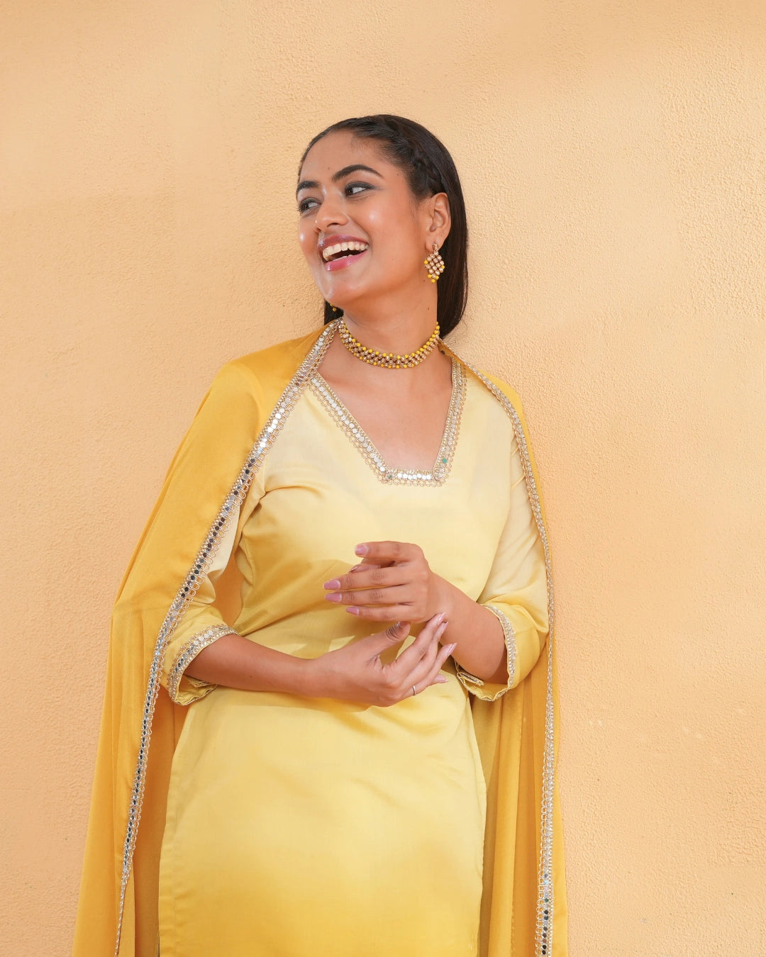 Sunshine Yellow Ombre Festive Suit With Dupatta For Women - Set of 3