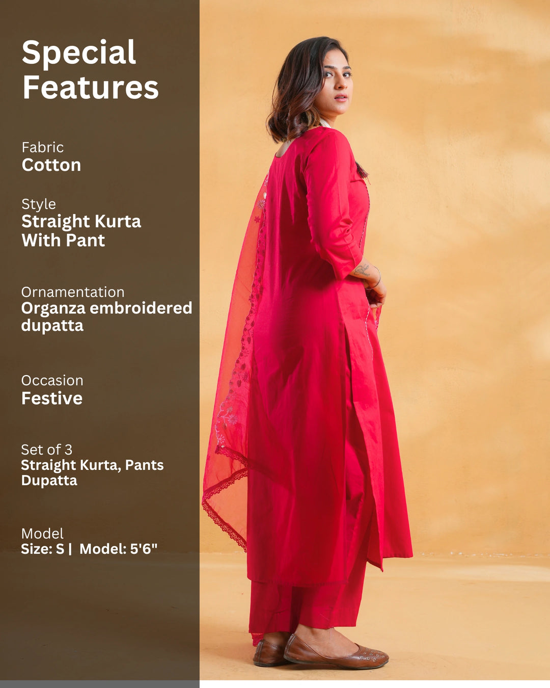 Rani Red Cotton Suit For Women With Dupatta - Set of 3
