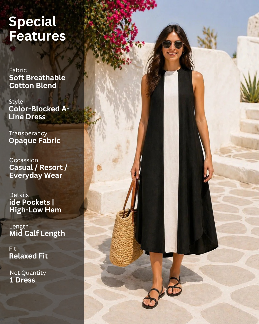 Black & White Color Blocked Cotton Dress