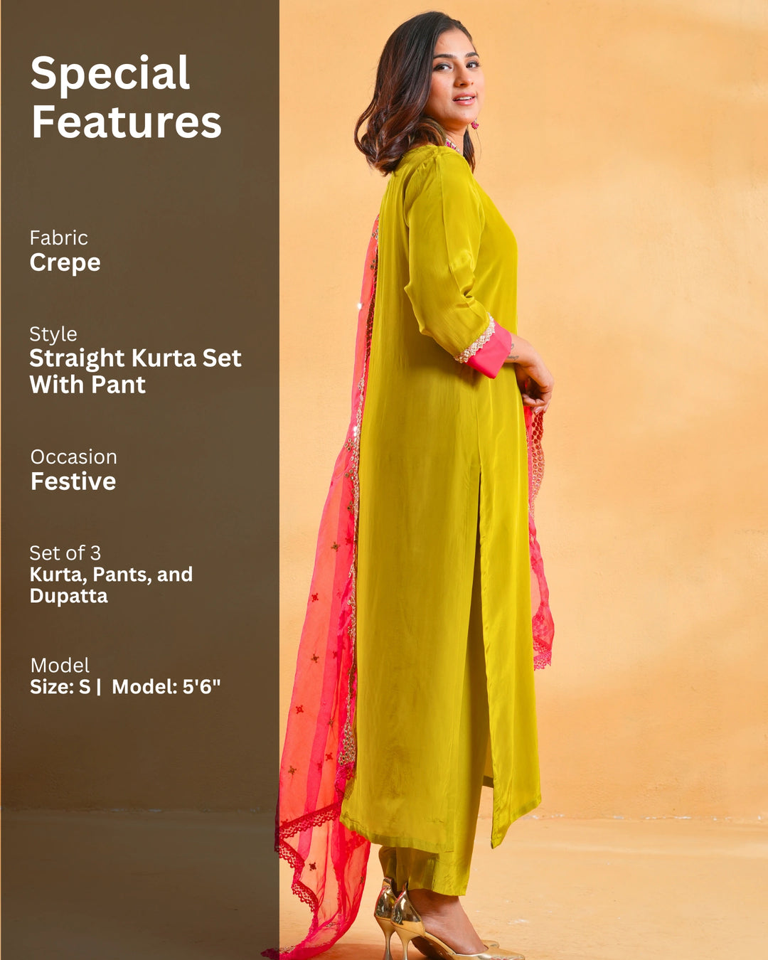 Olive Green Crepe Suit For Women - Set of 3