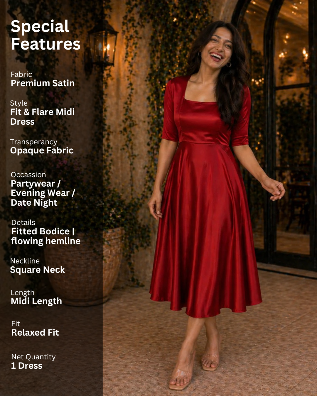 Women's Flared Midi Dress in Crimson Red