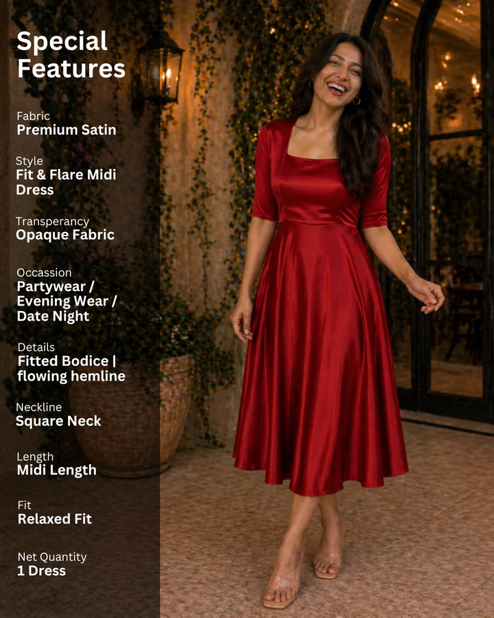 Women's Flared Midi Dress in Crimson Red