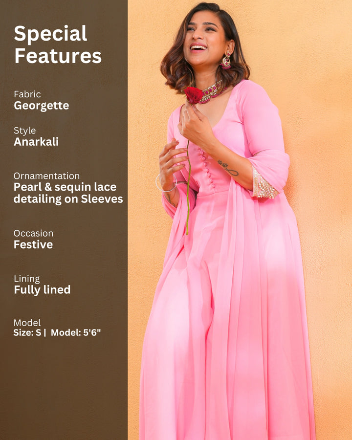 Rose Pink Solid Anarkali Kurta For Women
