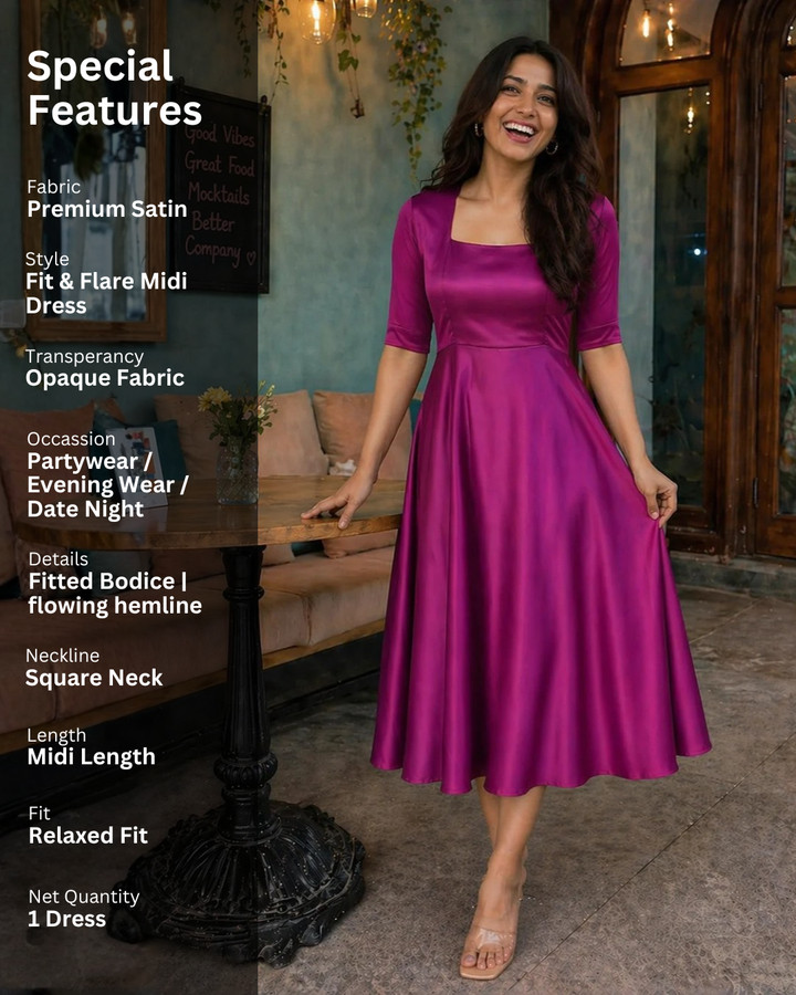 Rougish Plum Flared Midi Dress for Women
