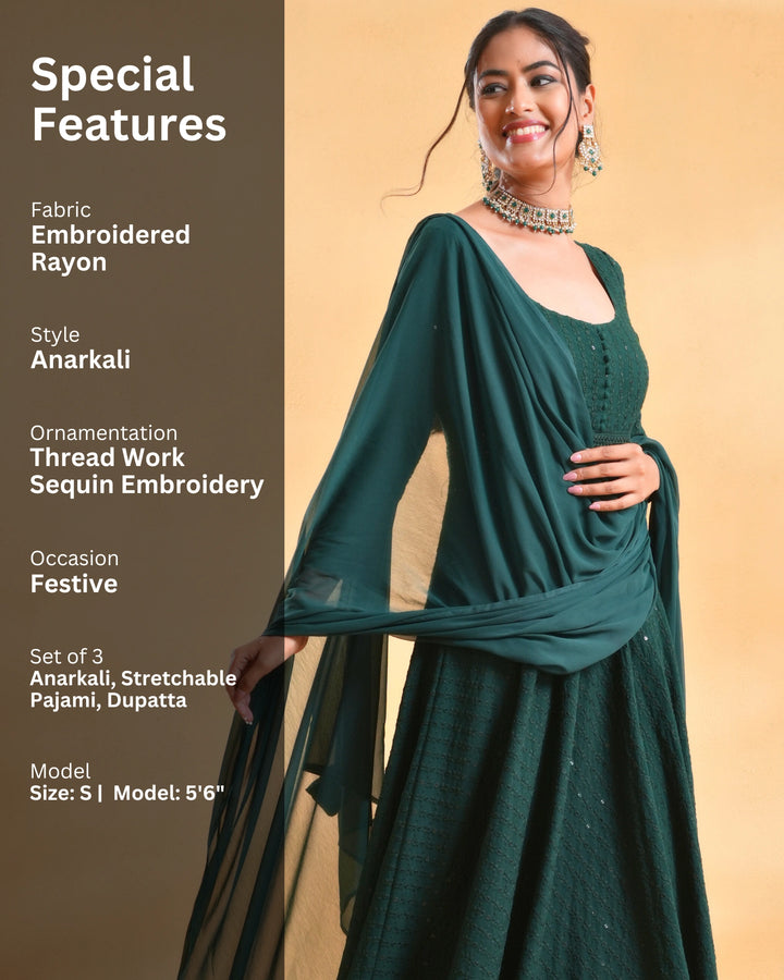 Deep Green Anarkali Kurta Set With Dupatta For Women