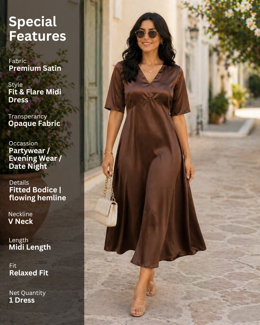 Mocha Latte Flared Midi Dress in Chocolate Brown For Women