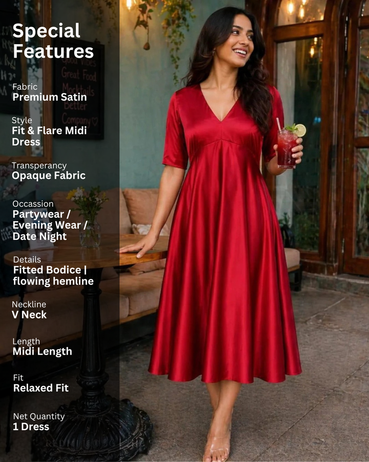 Swish-a-wish Flared Midi Dress in Deep Red For Women