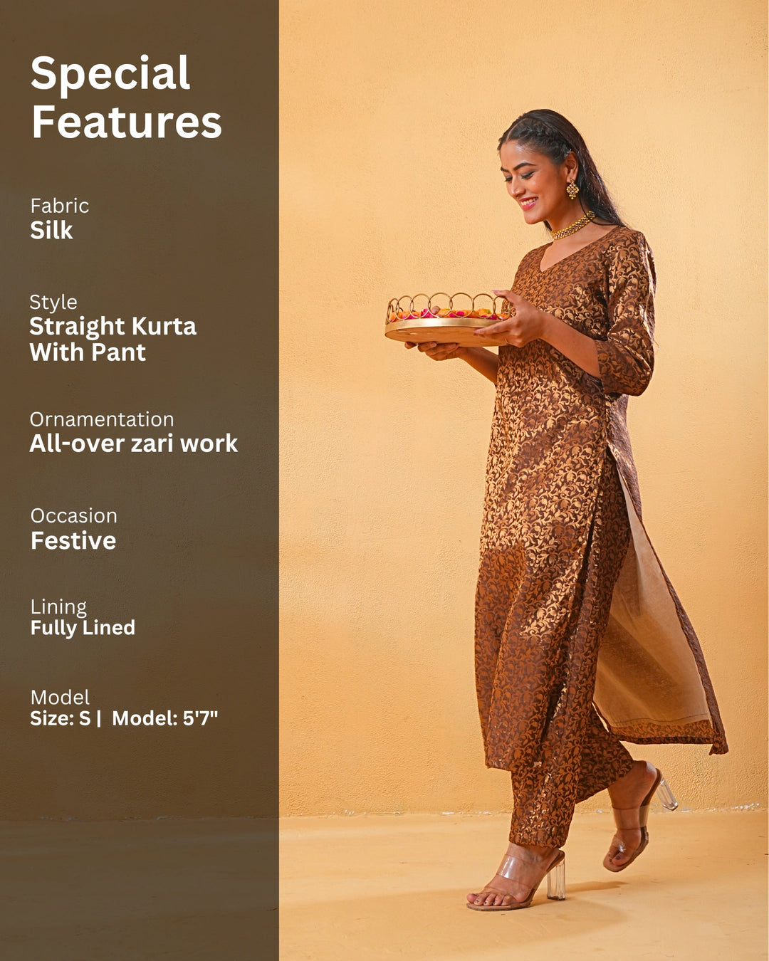 Brown Zoya Silk Kurta Set For Women