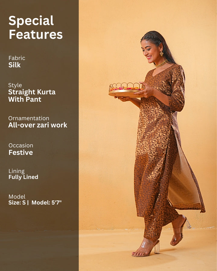 Brown Zoya Silk Kurta Set For Women