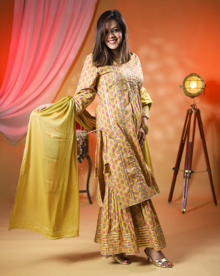 Chandan Gharara Cotton Suit - Set of 3
