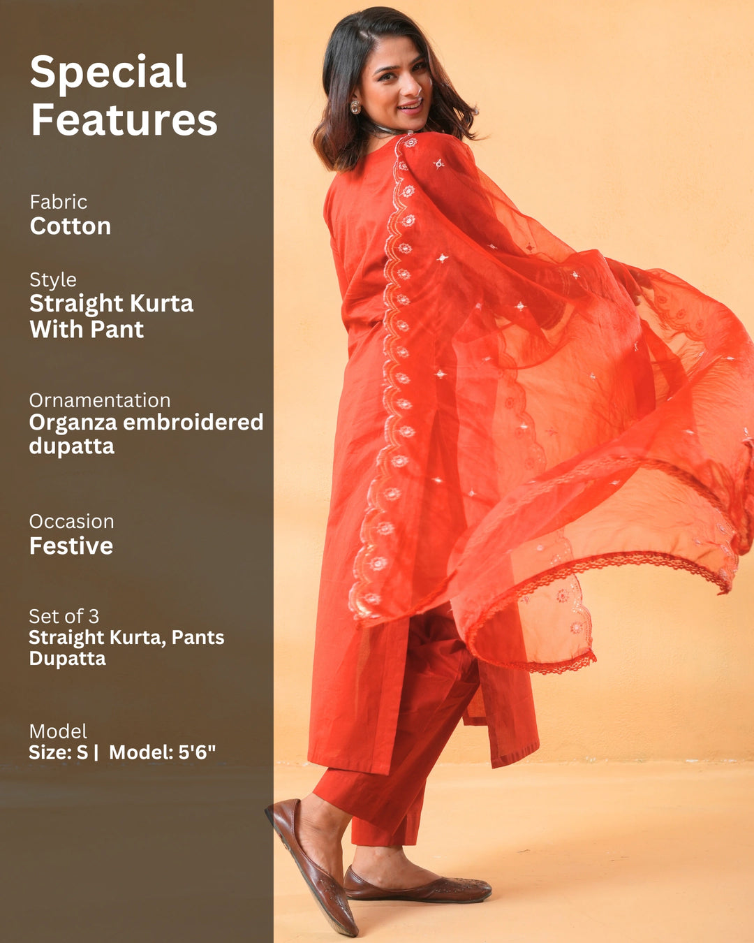 Ruhaani Rust Cotton Suit For Women - Set of 3