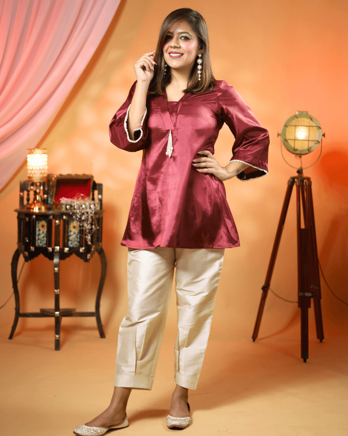 Buy 46/L-2 Size Asymmetric Maroon Indian Kurti Tunic Online for Women in USA