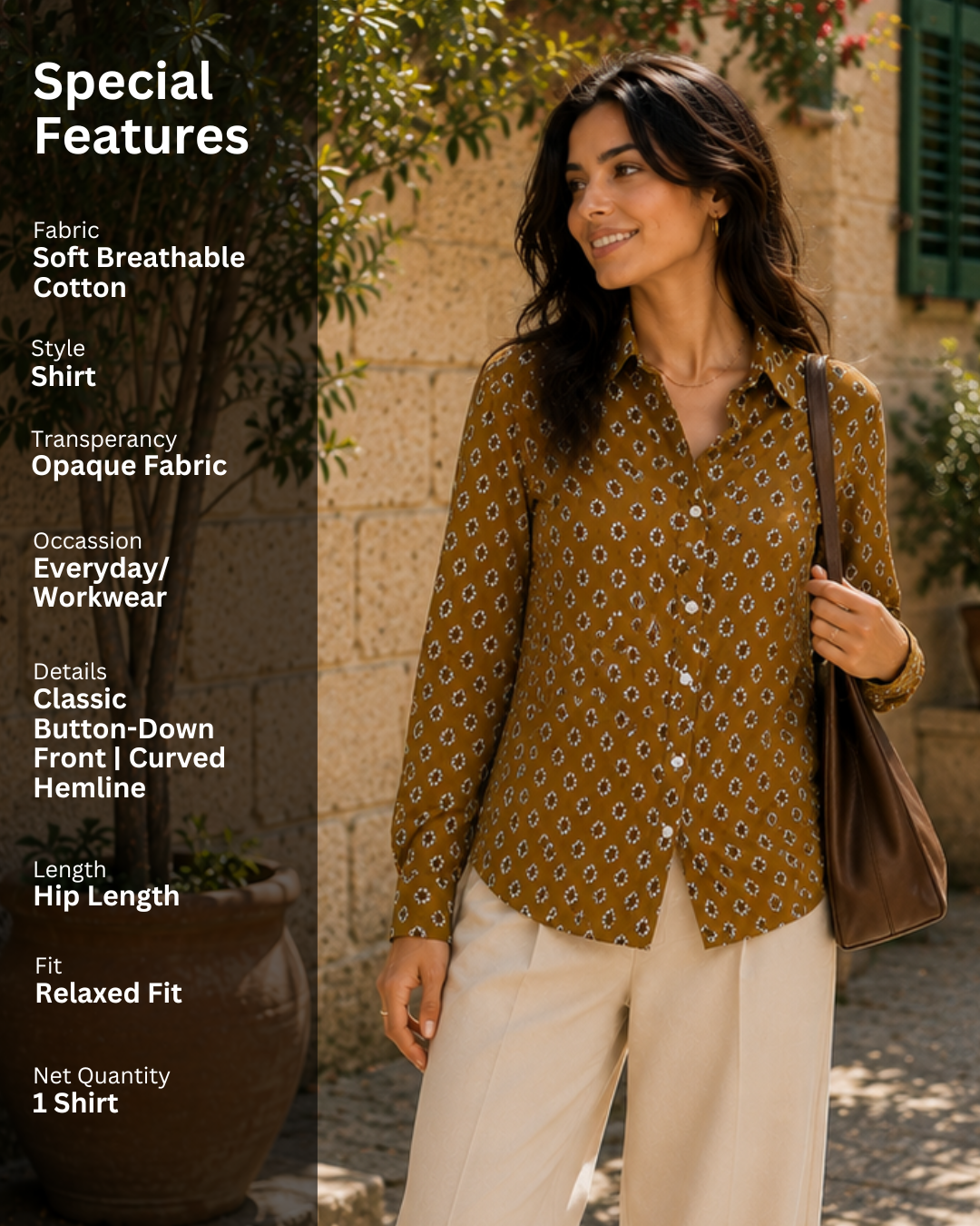 Amber Motif Casual Cotton Shirt For Women's