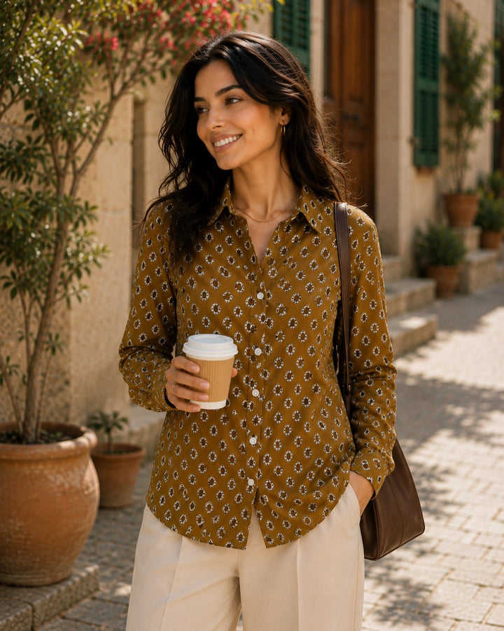 Amber Motif Casual Cotton Shirt For Women's