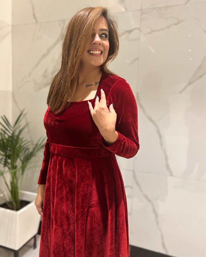 Autumn Red Luxurious Velvet Dress