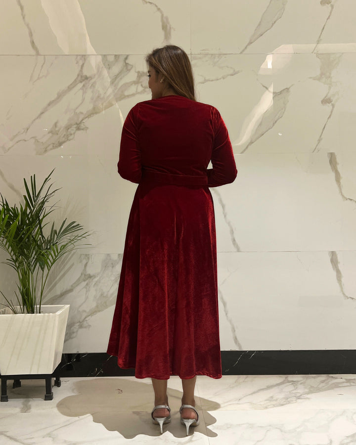 Autumn Red Luxurious Velvet Dress