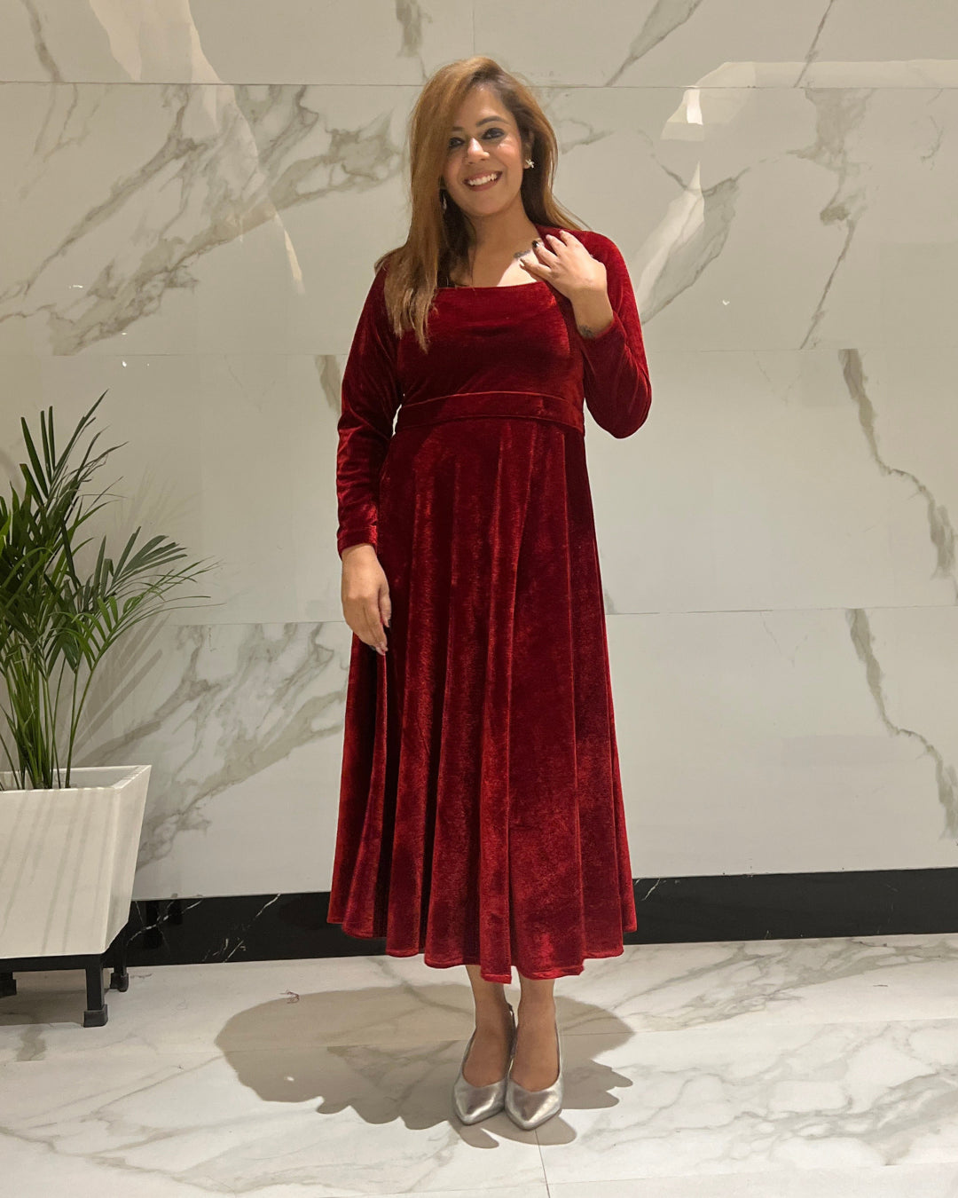 Autumn Red Luxurious Velvet Dress