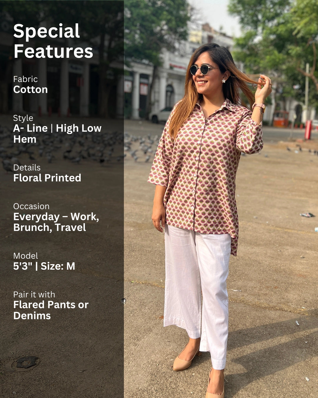 Beige Printed Cotton Shirt For Women