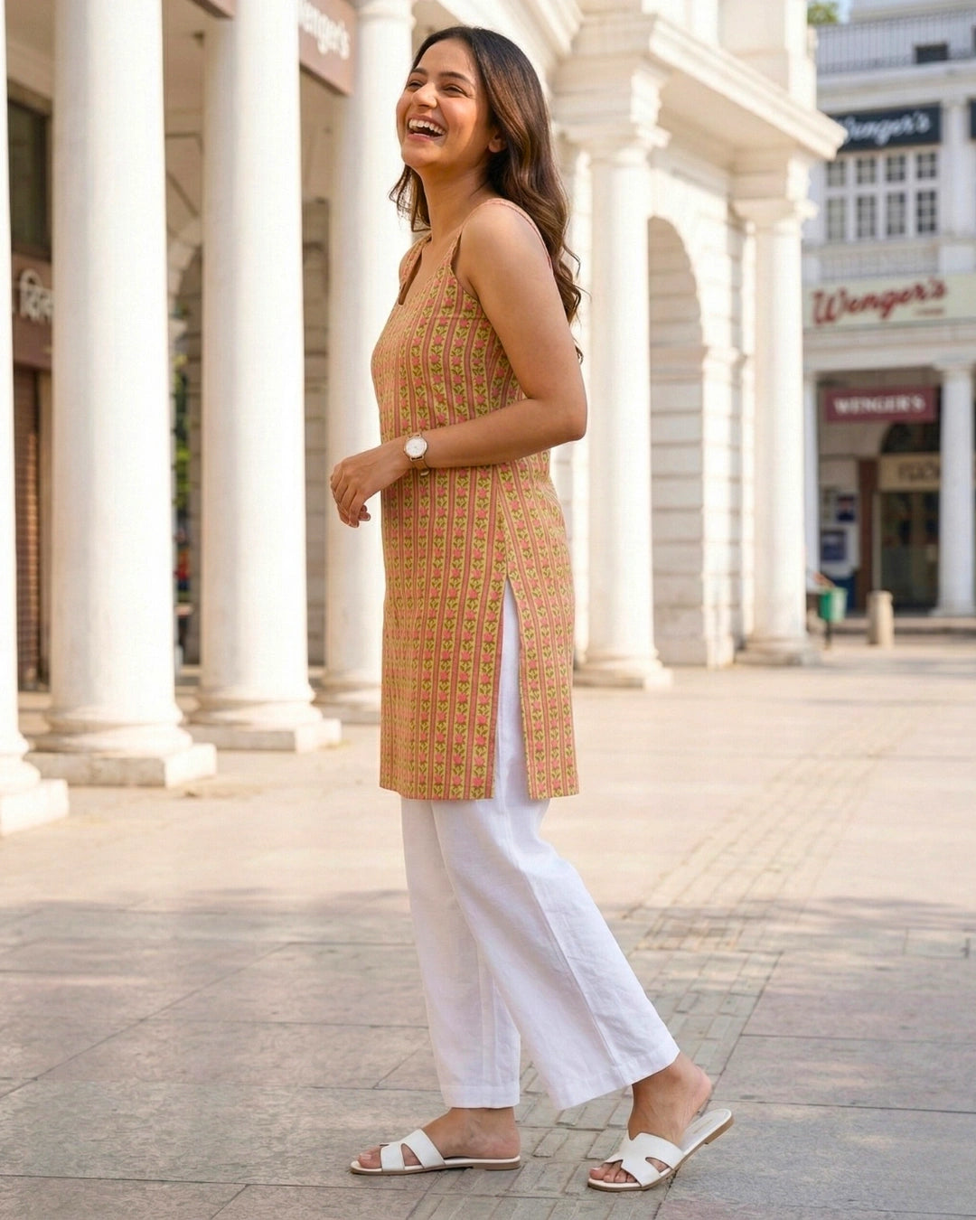 Soft Yellow Roses Sleeveless Women's Short Kurti